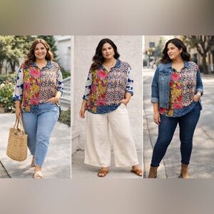 Women’s Floral Blouse/ Tops with patchwork style farm vibes size 1X